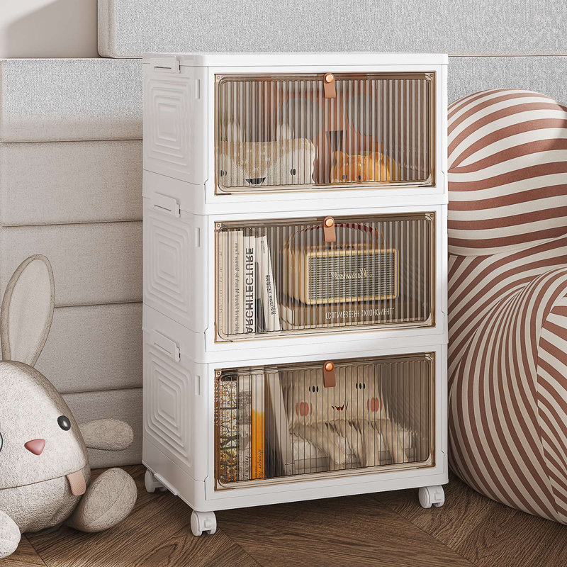 Canas  Plastic Foldable Stackable Storage Bin Double Door With Lids And Wheels Display Case Showcase Closet Rectangle Box Organizers And Storage For Electronics, Clothes, Toys
