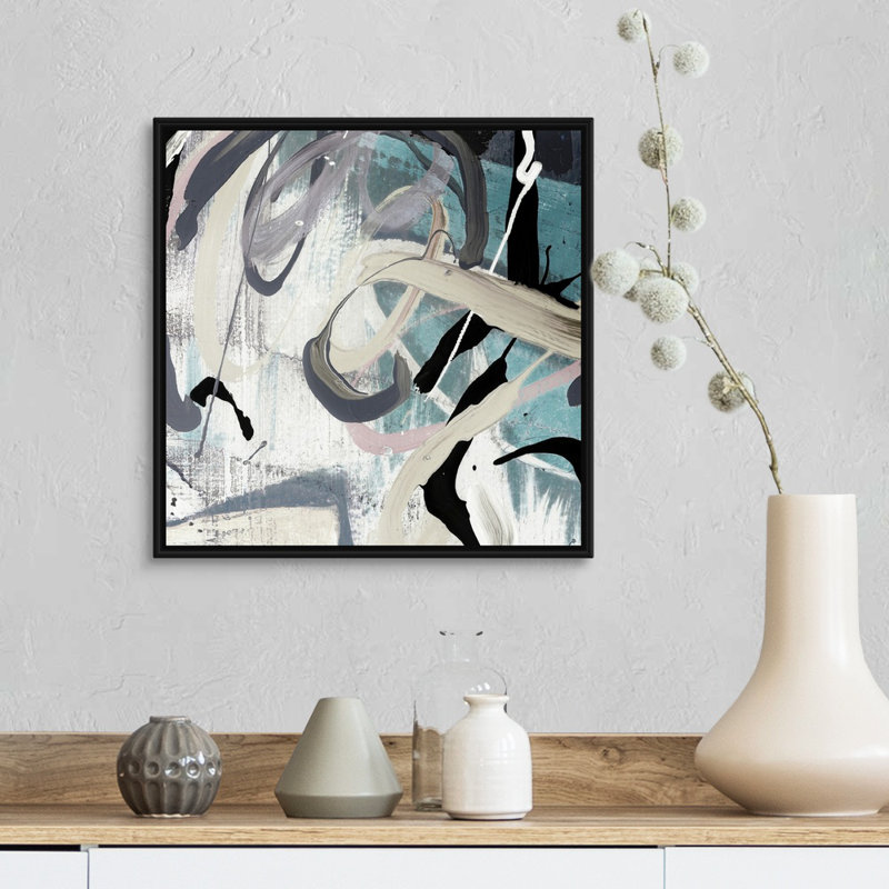 Tangled I Teal Version - Painting on Canvas, Black Floater Framed Canvas, 18" H x 18" W x 1.75" D