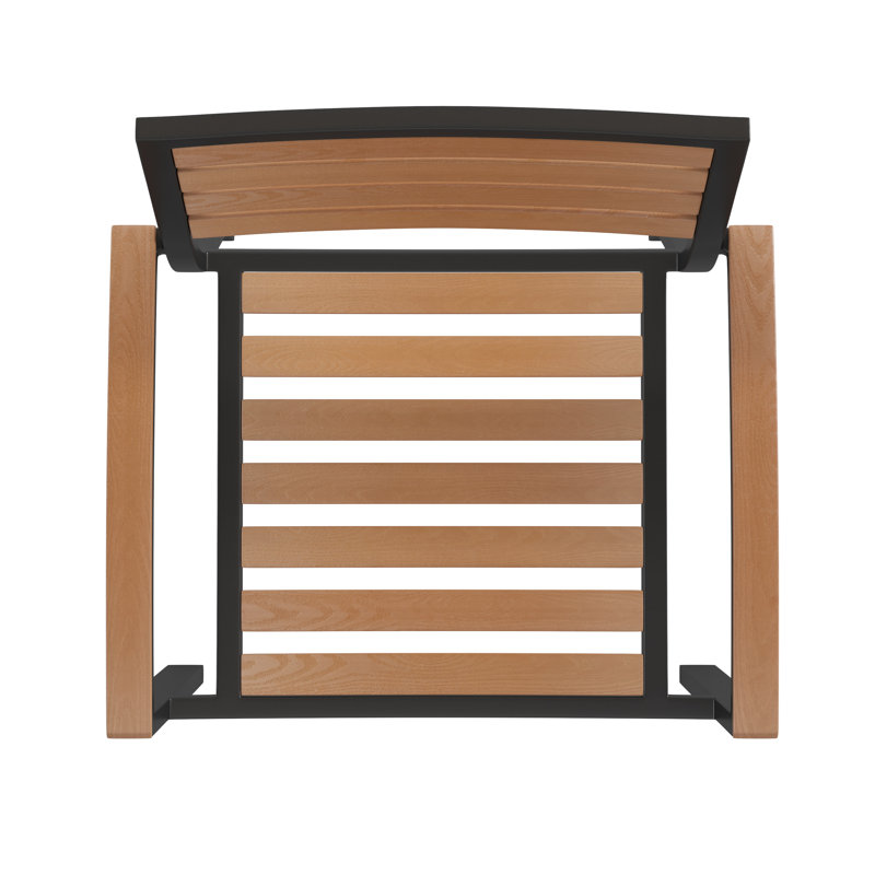 Black Metal and Faux Teak Outdoor Dining Armchair Set