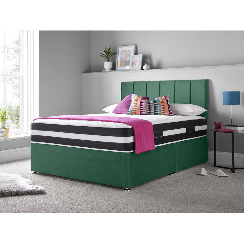 Madelief Divan Bed Set, Green, Single (3'), No Drawers