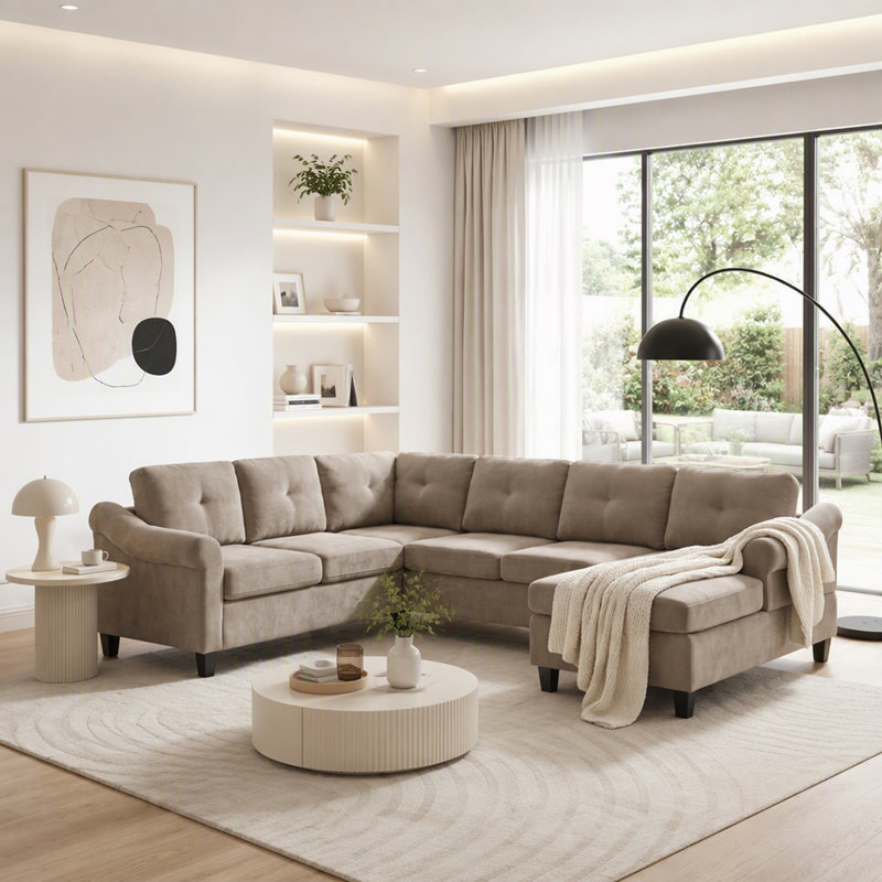 Canapé modulaire en U avec accoudoirs, Chenille brun