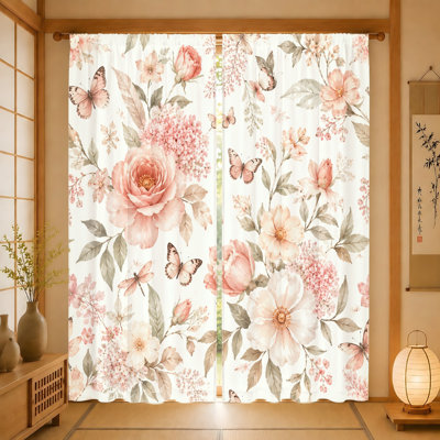 2 pièces de rideaux papillon rétro, tissu filtrant la lumière, passe-tringle, ombrage et protection de la vie privée, pour le salon, la chambre à coucher, le balcon et la cuisine