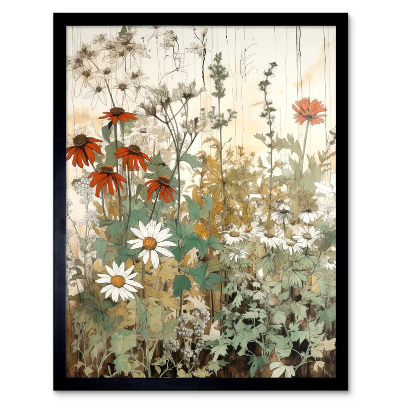 Alexisa Wildflowers Vintage Red White Daisy - Single Picture Frame Print