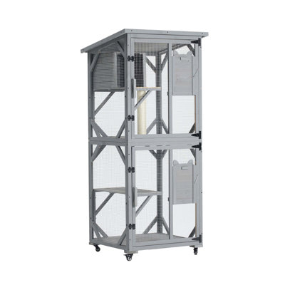 Grandes cabines d'extérieur pour chat sur roulettes, maison pour chat 70,9 po avec toit imperméable amélioré