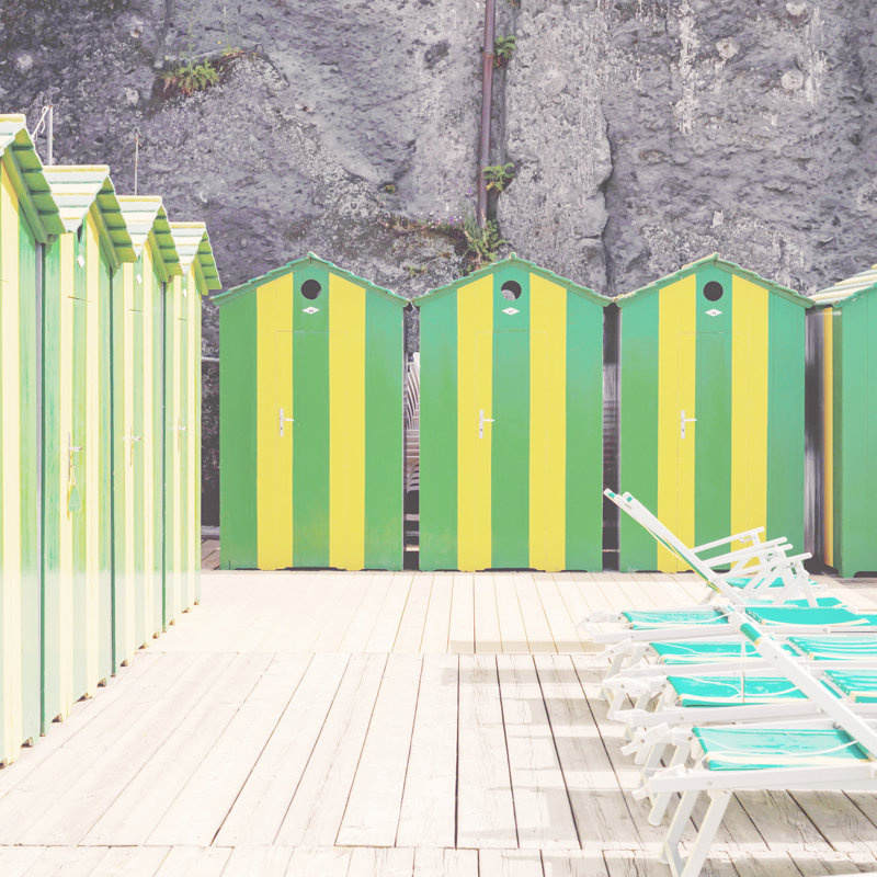 Huttes de plage rayées Sorrento, Toile argentée avec cadre flottant, Non, H 36 po x l 36 po