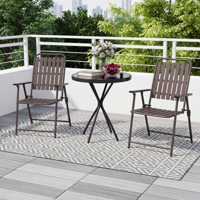 3-Piece Folding Bistro Set with Round Glass Table & 2 Metal Chairs,  All Weather Heavy Duty Table And Chairs Set Of 2