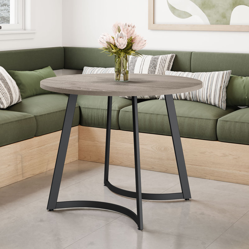 Monowi Round 39'' Dining Table, Gray-Beige Top/Black Base