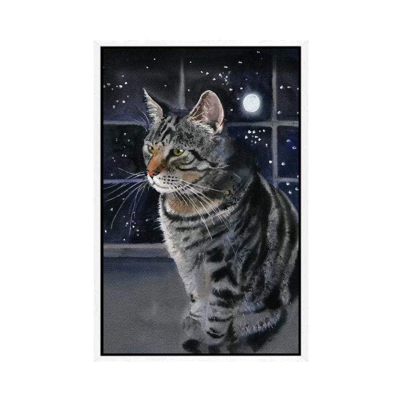 Moon Kitty 1 Piece Painting on Canvas, 101.6 cm H x 66.04 cm W, White Framed