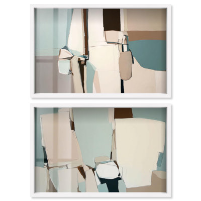«Neutral Harmony Abstract Shadowbox Living Room Wall Art» par Art Remedy, cadre blanc, 37 x 25