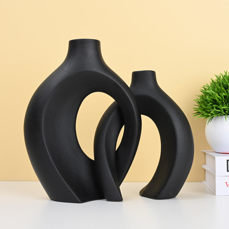 Christiam 2 Piece Handmade Ceramic Table Vase, Black