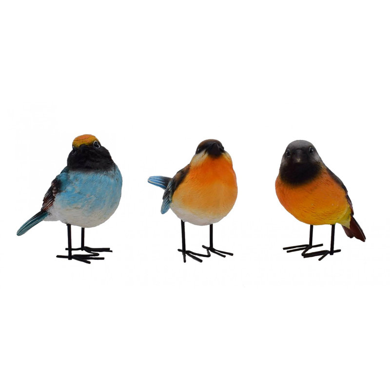 Set of 3 Multicolor Resin Spring Bird Figurines