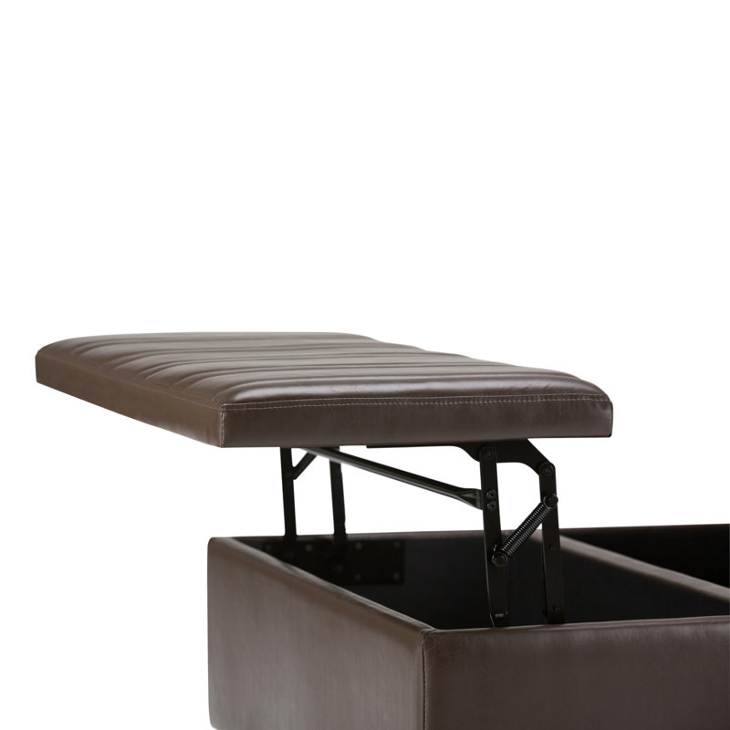 Repose-pieds de rangement pour table basse Ellis, Similicuir brun chocolat