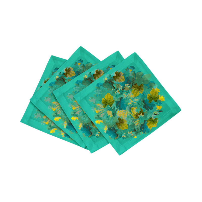 Fallen Leaves Cotton Sateen Cocktail Napkins, Peacock
