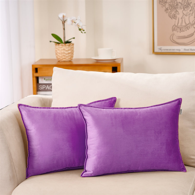 Flanged Square Velvet Pillow Cover, Pillow Cover Only - No Insert, Violet