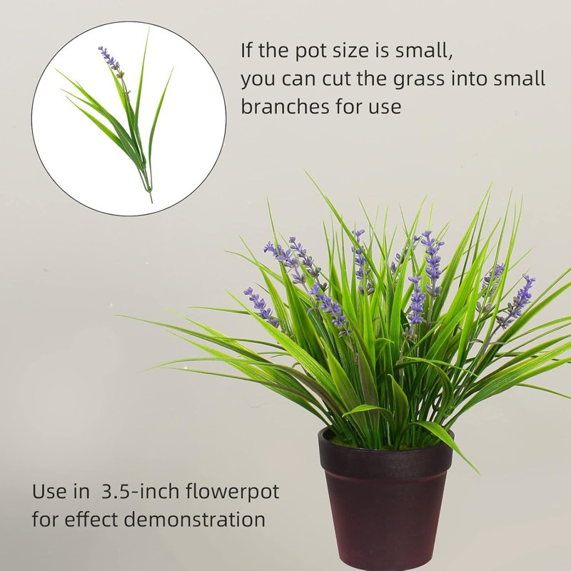 12 Bundles Uv Resistant Artificial Monkey Grass With Flowers