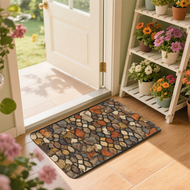 Cobblestone Texture Pattern Doormat, 24L x 36W, for Entrance Porch
