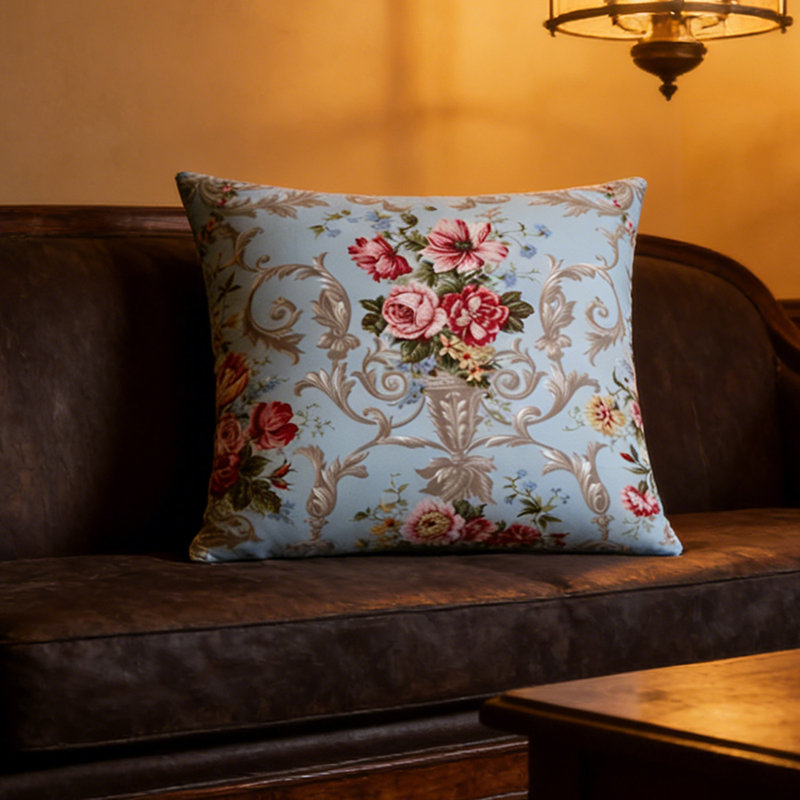 Blue Floral Throw Pillow Case 26x26 Inch - Colorful Flowers Decoration Pillow Cover Vintage Wildflowers Pillows Cover Outdoor Farmhouse Plant Cushion Case for Home Couch Bed Sofa