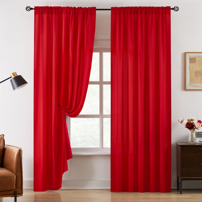  Christmas Red Sheer Curtains, Non-See-Through Privacy Semi Sheer Window Curtain Panels with Light Filtering, 2 Panels