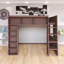 Grand lit mezzanine à structure en bois avec tablettes de rangement-591111178