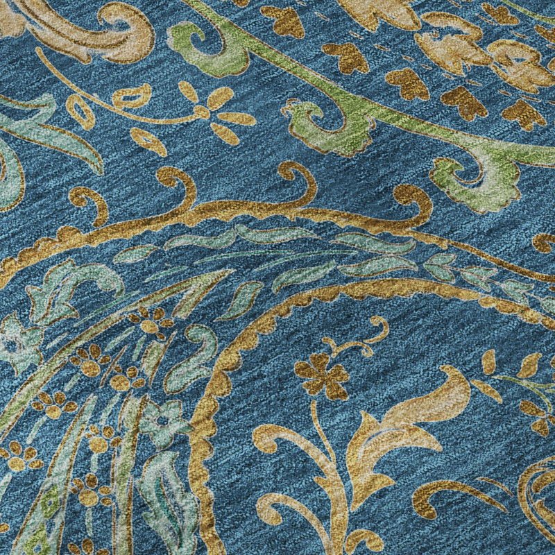 Tapis bleu marine Cerrito AMF533 lavable à la machine de qualité supérieure, Rectangle 9 pi x 12 pi