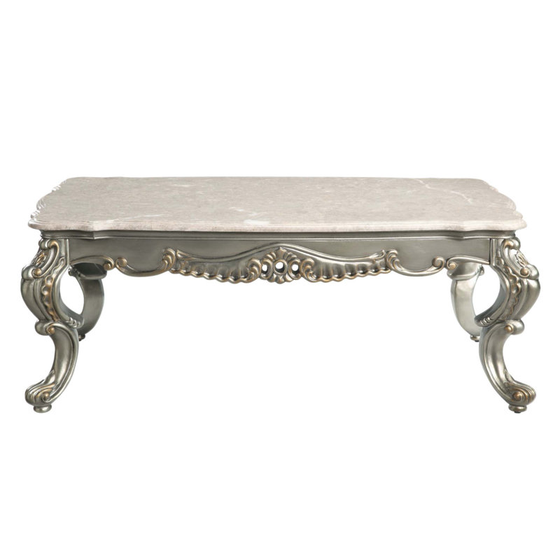 Table basse, marbre naturel et finition bronze antique