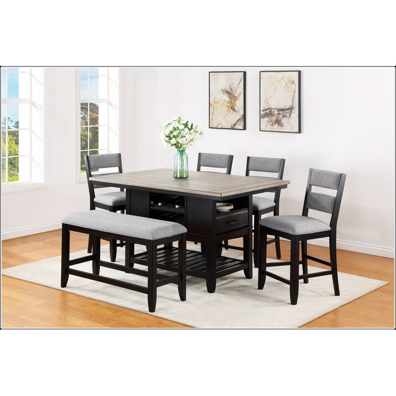 1Pc Transitional Dark  Finish Fabric Upholstered Counter-Height Dining Bench, Brown