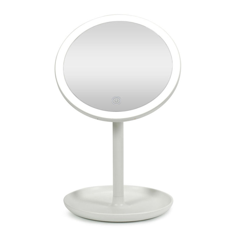 Briellah Plastic Round Freestanding Makeup / Shaving Mirror with Shelves