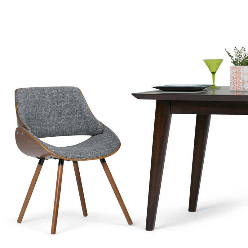 Malden Upholstered Dining Chair with Ergonomic Solid Wood Frame and Mid-Century Modern Style, Woven Polyester Fabric Gray