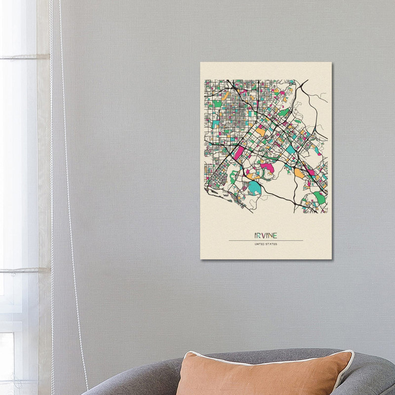 Irvine, California Map by Ayse Deniz Akerman - Wrapped Canvas Gallery-Wrapped Canvas Giclée