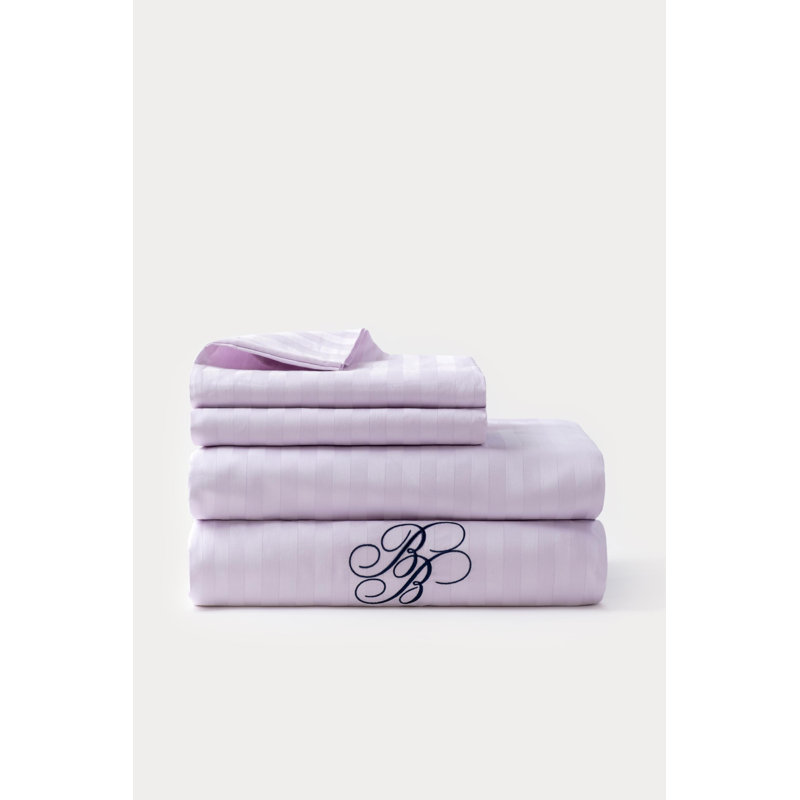 Satin Stripe 4 Piece Sateen Guest Room Sheet Set Case Pack, King, Lilac