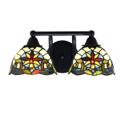 Paramount 2 Light Bath Bar Shown In Matte Black Finish With 7" Earth Star Art Glass