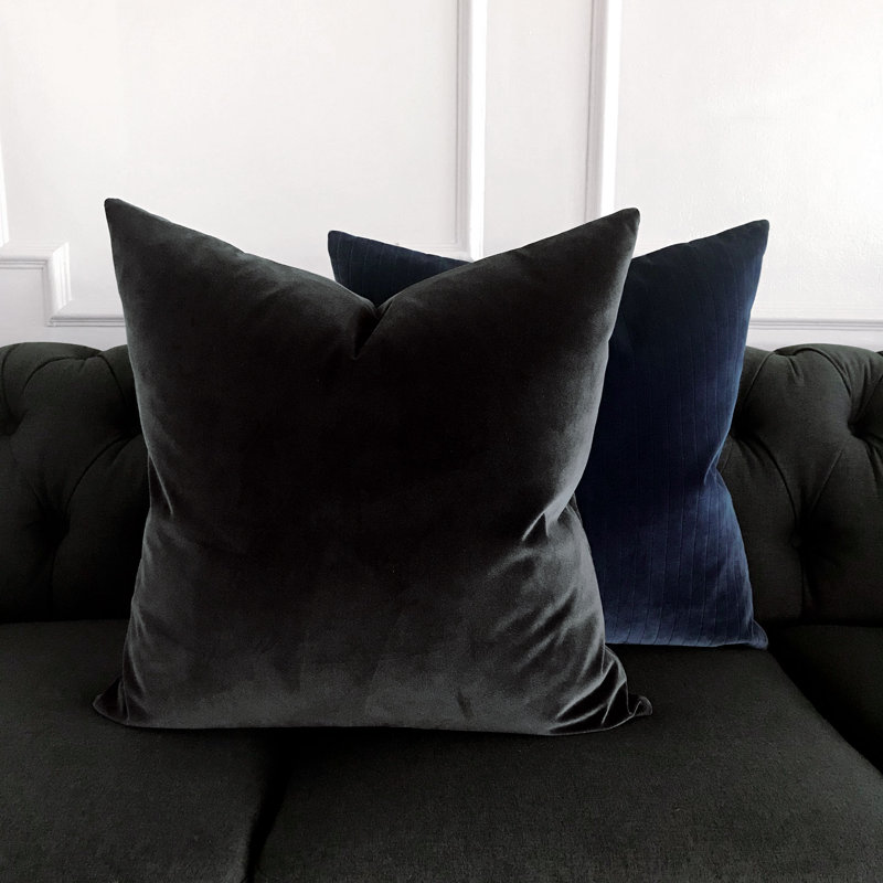 Uma Velvet Square Pillow Cover & Insert, 22"H x 22"W x 5"D, Indigo