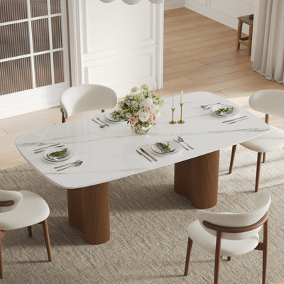 Table de salle à manger extensible 94,5 ", table de cuisine extensible 8 places avec base à double colonne romaine cannelée
