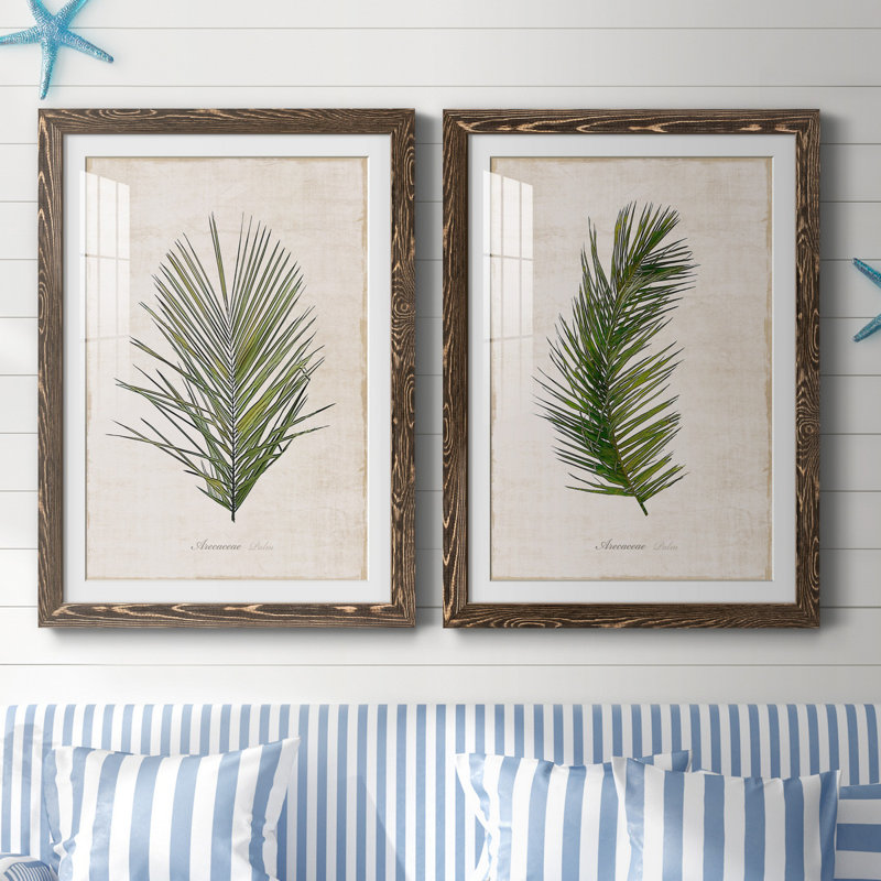 Palm Botanical I - Ensemble de 2 reproductions d'art, H 31,5 po x l 47 po x P 1,5 po, Papier, cadre noyer, Blanc