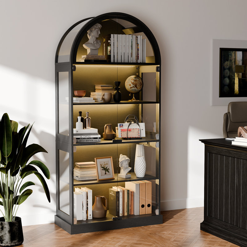 Vitrine arquée en verre avec éclairage à détecteur de mouvement, vitrine lumineuse moderne
