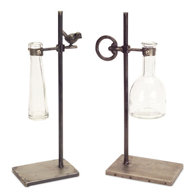 Set Of Two 14.5" Metal Brown Round Table Vase