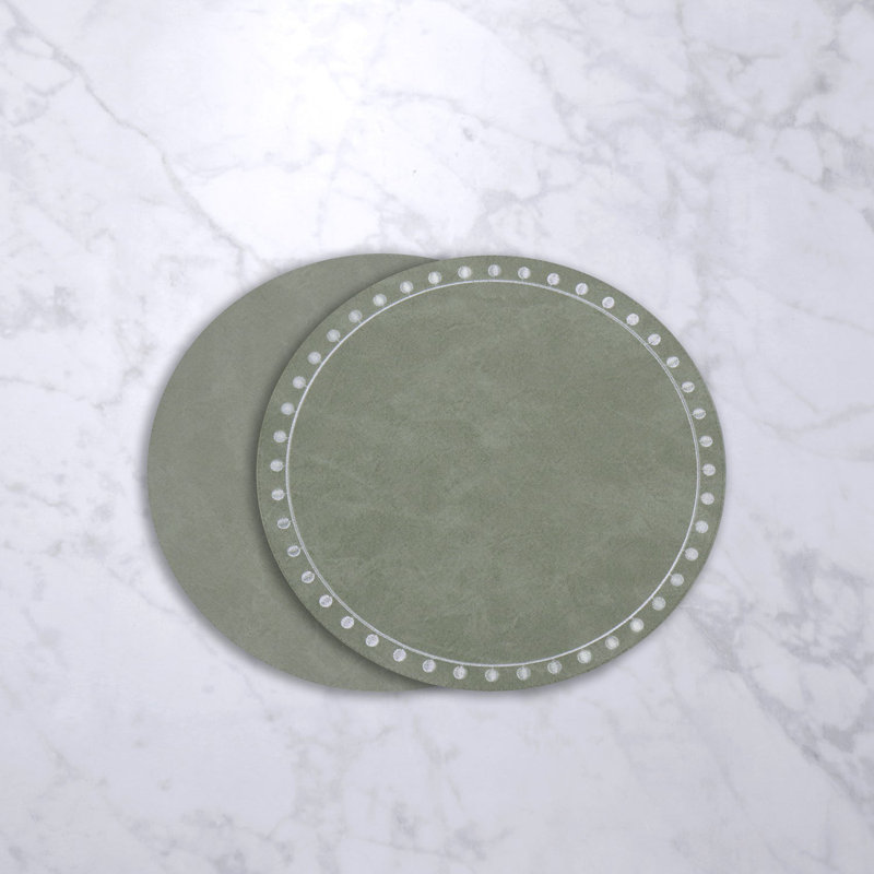 VIDA Round Embroidered Dots 15.5" Round Placemats, Green/White