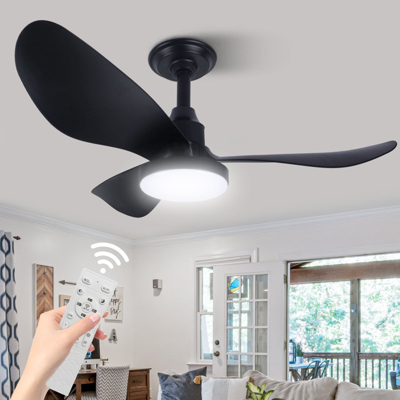32'' 3 - Blade Large Indooor Ceiling Fan With Light Kit and Remote, 3 LED Colours, 6 Speed Noiseless DC Motor, Timer