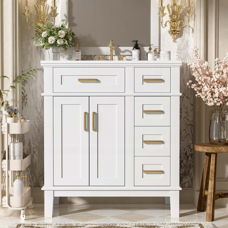 Meuble-lavabo 30 po avec lavabo en céramique, Blanc