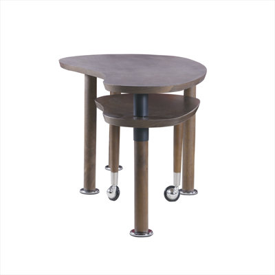 Wood-Tone Brown Solid Wood Veneer Nesting Coffee Table, 47 in Rectangle Rotating Cocktail Table for Living Room