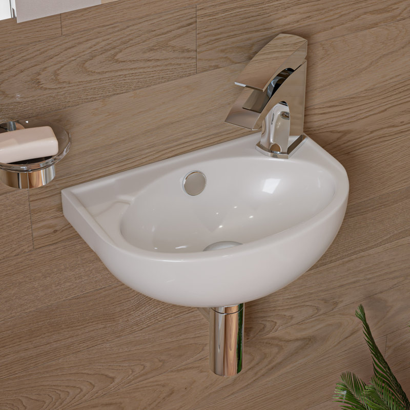 Alfi Brand 9.5'' White Ceramic / Porcelain Oval Bathroom Sink with Overflow