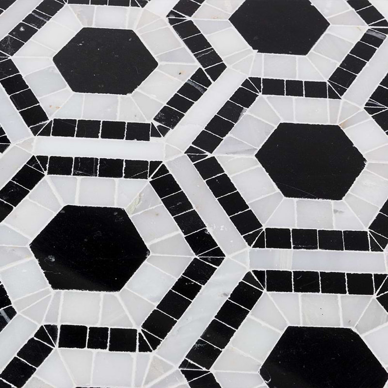 Cosmos Crema And Thassos Hexagon Marble Tile, Nero