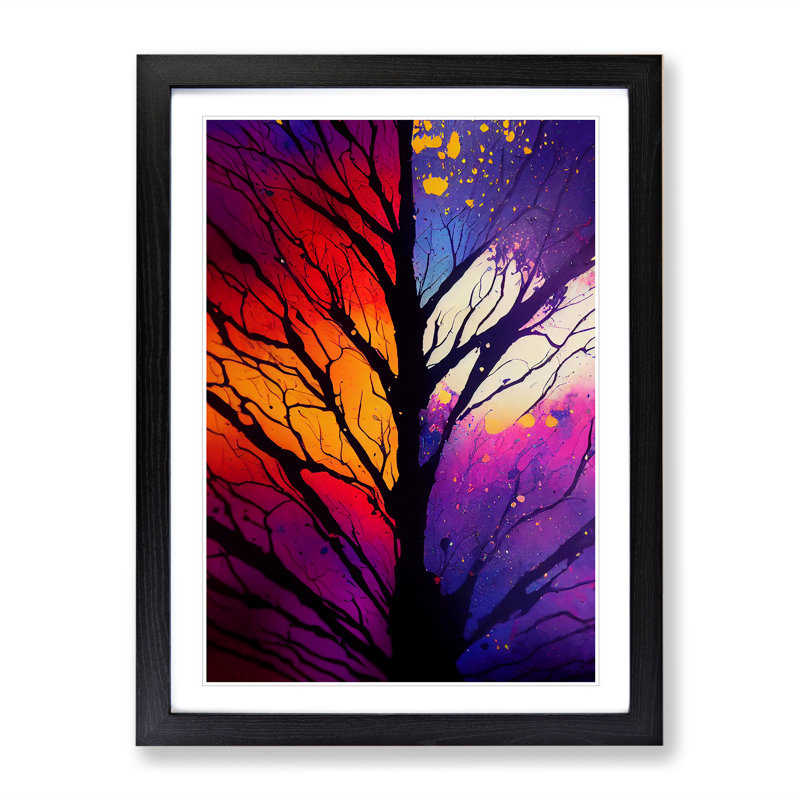 Vibrant Abstract Trees No.6 - Wall Art, Black Picture Frame, 66cm H x 48cm W, White