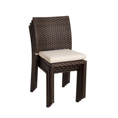 Sonlin Wicker Premium All-Weather Wicker Outdoor Stacking Dining Side Chair with Cushion