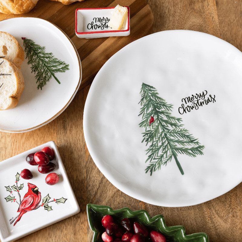 Ceramic 10” Cardinal Tree Plate, White, Ceramic, Table, Kitchen, Christmas, Tabletop