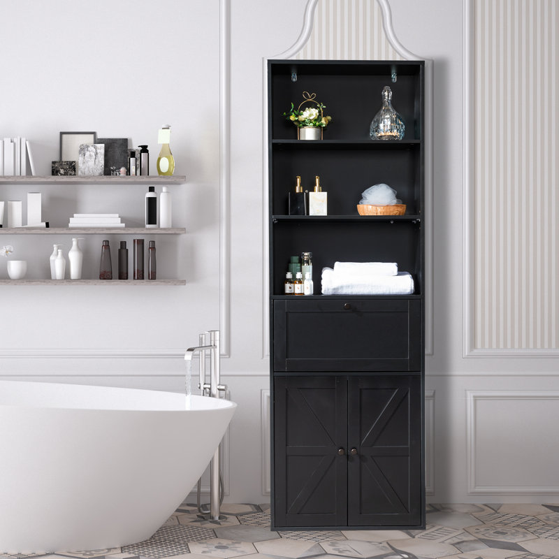 Black Ghore With 3-Layer 1-Drawer 2-Door 70.86in.H
