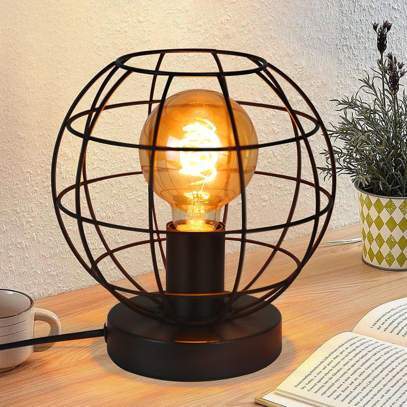 Karnes Table Lamp Black Vintage metal Cage H 20cm for Bedroom
