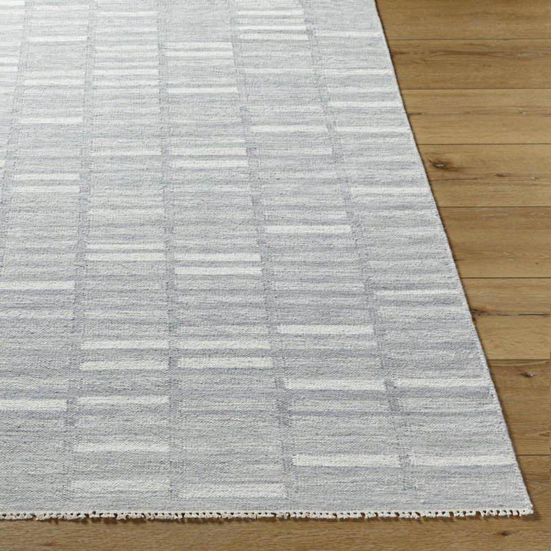 Caniesha Striped Flatweave Wool Area Rug in Gray/Silver/Metallic Silver, Runner 2'6" x 8'