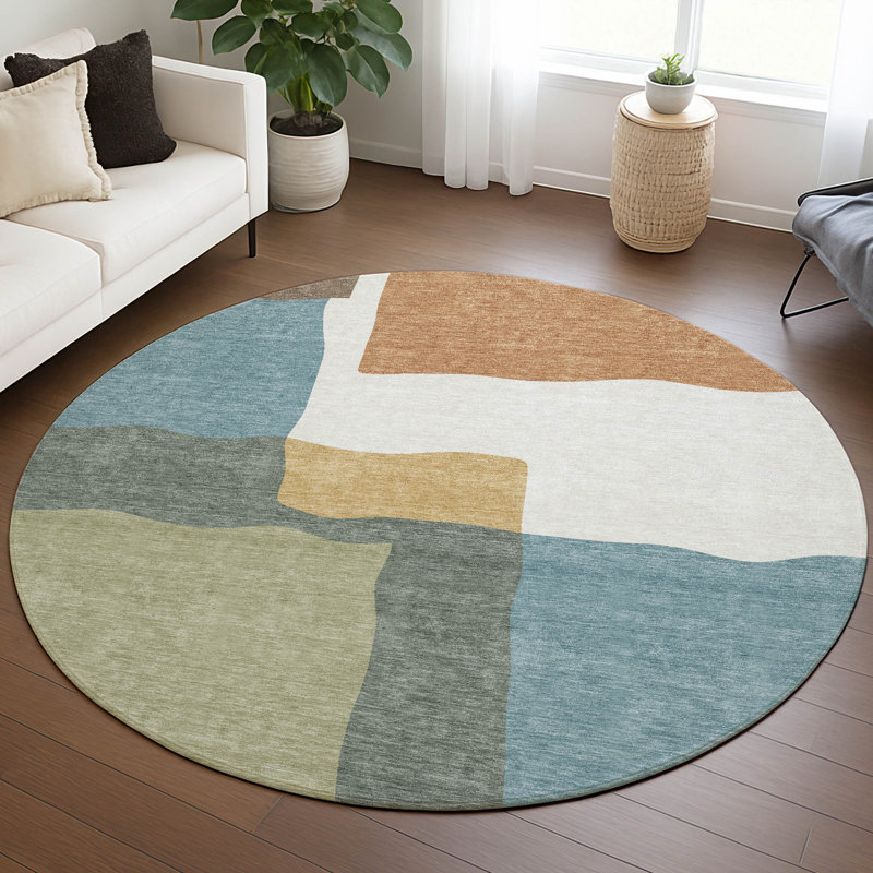 Machine Washable Indoor/Outdoor Chantille ACN2400 Abstract Rug, Round 8'