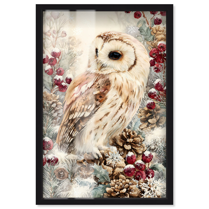 Décoration de Noël Christmas Forest Owl III Shadowbox par Art Remedy, cadre noir, 21 x 31, H 31 po x l 21 po, Black Frame